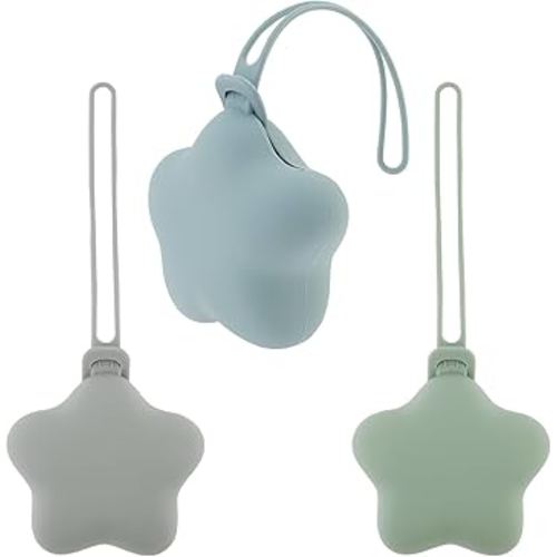 3Pcs Silicone Pacifier Holder Case, Portable Pacifier Storage Case, Safe and Soft Material Pacifier Pouch, Star Shaped Paci Holder Case,Binky Holder Case for Baby Boys&Girls (Green, Grey, Blue)