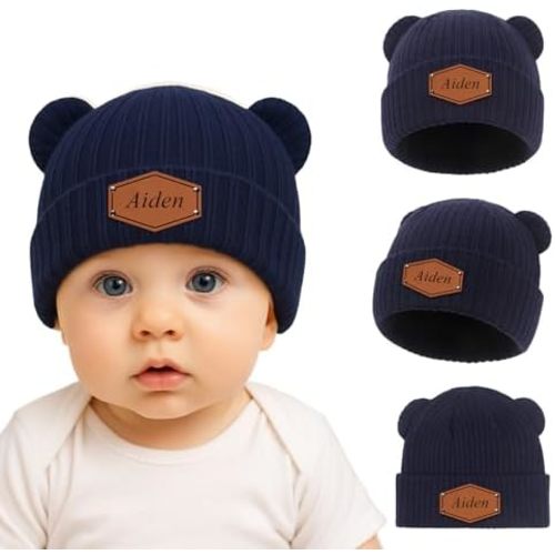 Personalized Baby Hat for Boys Girls Custom Name Newborn Beanies 0-12 Months Knit Winter Hats Preemie Infant Gifts