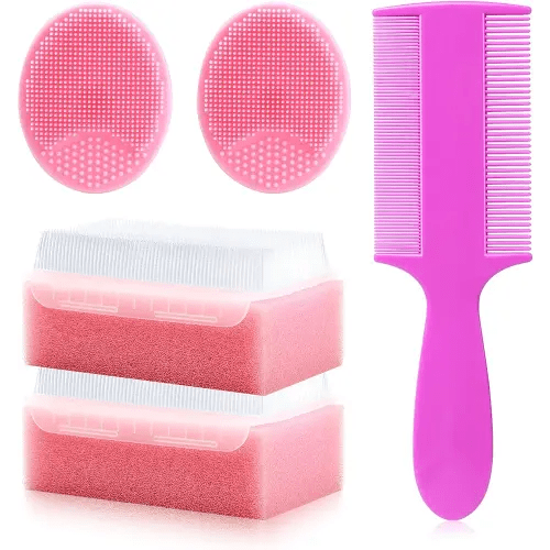 Cradle Cap Brush for Babies, 5Pcs Cradle Cap Treatment Set with Soft Bristle Brushes Silicone Scrubber Long Comb for Newborn Bathing Essentials Baby Brush and Comb Set (Pink)