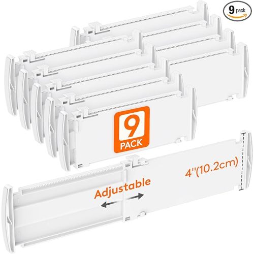 Lifewit 9 Pack Drawer Dividers 4" High, 10.5-16.5" Dresser Drawer Divider, Adjustable Drawer Organizers for Clothes, Plastic Drawers Separators for Dresser, Bedroom, Bathroom, Kitchen, Office
