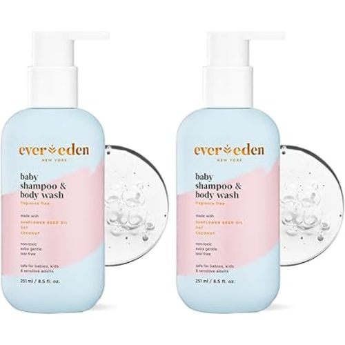 Evereden Baby Shampoo & Body Wash 2-in-1, 8.5 fl oz | Gentle, Non-Toxic, Fragrance-Free, Hydrating Formula for Sensitive Skin (Pack of 2)