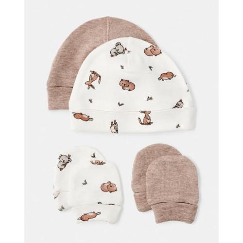 Newborn Hat and Mittens Set - Animals - One Size