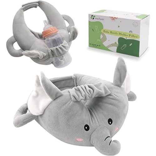 vocheer Baby Bottle Holder Hands Free, Portable Support Pillow for Newborns, Baby Selffeeding Pad, Bottle Support Cushion, Elephant