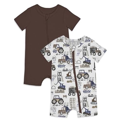 Jimonda Baby Rompers Cotton Baby Boys Baby Girls Short Sleeve Sleepers Pjs Two Way Zipper One-piece Neutral Sleep and Play