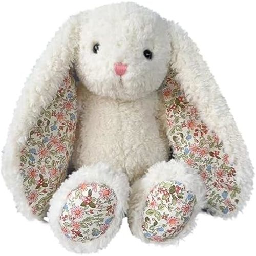 Floral Bunny Stuffed Animal Cream French Style Blossom Romantic Rabbit Plush Toy Easter Stuffers Birthday Gifts Girlfriend Kids Party Favors Home Aesthetic Bedroom Decoration 8.7 Inch 9.5 oz