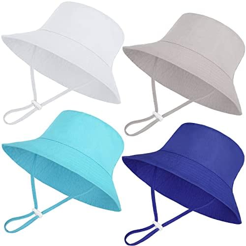Cooraby 4 Pack Baby Sun Hat Breathable Bucket Hat Toddler Sun Protective Adjustable Hats with Wide Brim for Baby Girl Boy