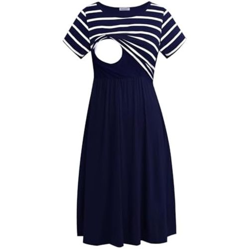 Smallshow Women's Short Sleeve Patchwork Nursing Dresses for Breastfeeding