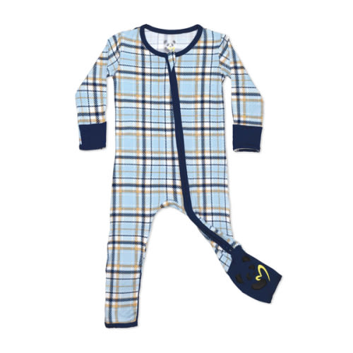 Blue Plaid Bamboo Convertible Footie