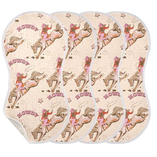 Mazeann Cowgirl Western Vintage Burp Cloths Baby Boys Girls Absorbent Soft Cotton Burping Cloths Rags 4 Pack