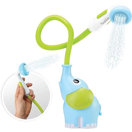 Yookidoo - Elephant Blue Hand Shower - Baby Bath Toy - Plastic - Bath & Shower Toy - 0 to 2 Years - Grey/Pink