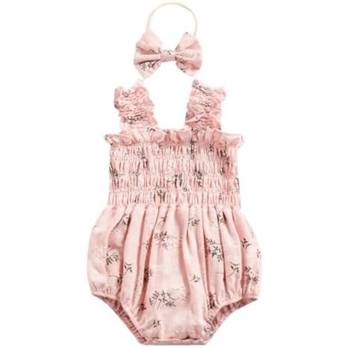 Twopumpkin Baby Girl Summer Clothes Muslin Bubble Romper Short Sleeve Ruffle Onesie Smocked Outfit 0 3 6 9 12 18 Month Cute