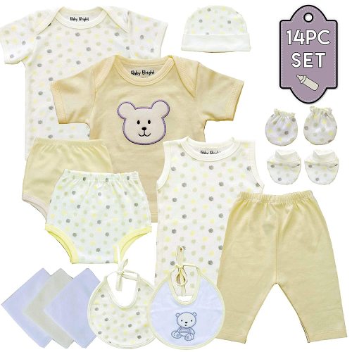 Baby Bright - Newborn Boy Cotton Clothes - Essentials Baby Shower Gift Set 14 Pieces, 0-3 Months