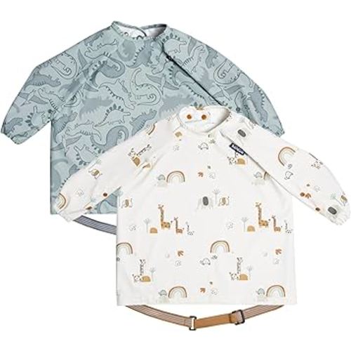 BIBaDO - Long Sleeve Baby Bibs - Babies & Toddlers 6-36 Months - Coverall Baby Led Weaning Bib - Easy Wipe, Soft & Waterproof