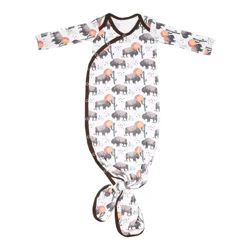 Copper Pearl Baby Gown - Knotted Newborn Sleepers for Baby Boy and Girl, Soft Stretchy Long Sleeve Infant Gowns with Bottom Tie and Hand Mittens, Perfect Hospital Coming Home Outfit (Bison)