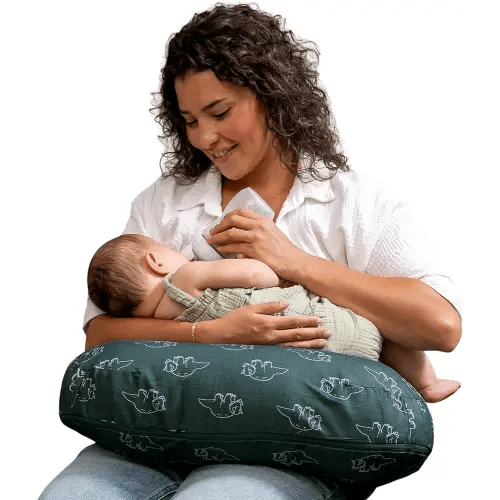Boppy Nursing Pillow - Ergonomic Bottle & Breastfeeding Pillow with High, Firm, Large Area, Water-Repellent Cushion with Washable Cover; Baby Safety Alliance Verified - Forest Green Dinos