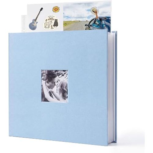 12x12 Inch Large 3 Ring Binder Scrapbook Album, Linen Cover Scrap Books 30 Pocket with Plastic Sleeves Protectors Display 60 Pages 12 x 12 Art Portfolio for Wedding Baby Adventure (Blue Fog)