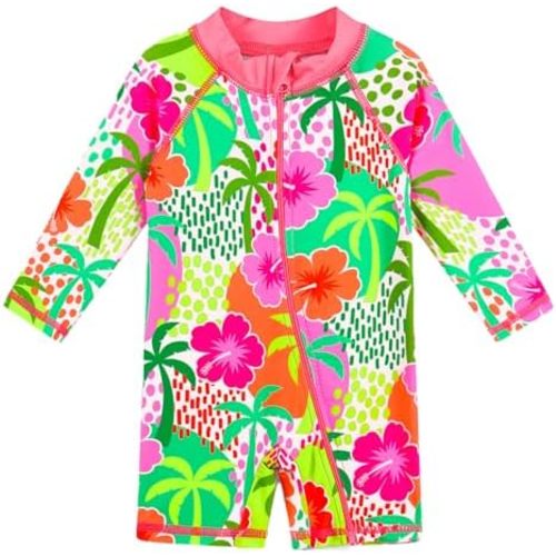 HUAANIUE Baby/Toddler Girls Long Sleeve Zipper Closure Swimsuit One Piece Swimwear with UPF50+ Sun Protection