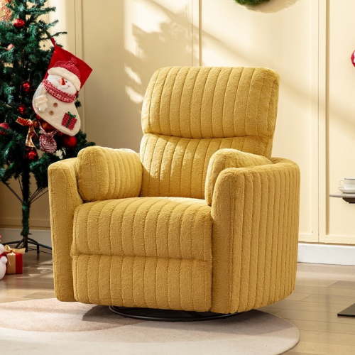 ATHOPE Powered Recliner Chair, Comfy Rocking Chair Nursery with USB Ports, Modern Velvet Swivel Glider Rocking Chair with High Back Deep Seat, for Living Room Small Space, Yellow