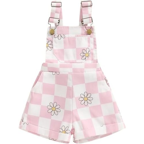 Ayalinggo Toddler Baby Girl Sunflower Print Overalls Shorts with Pocket Suspender Trousers Cute Summer Clothing Outfit