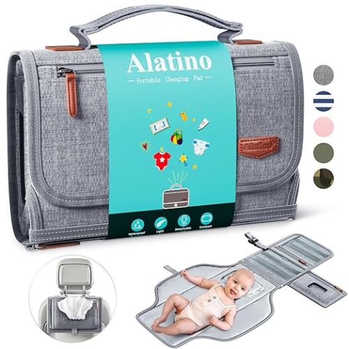 Alatino Portable Diaper Changing Pad, Wipe Clean, Large 25x22, Grey