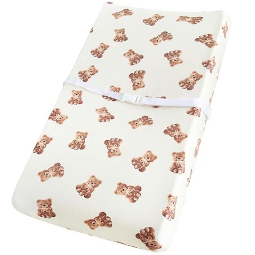 LifeTree Muslin Changing Pad Cover for Baby Girls Boys, 70% Viscose from Bamboo and 30% Cotton, 16"x32" Diaper Change Table Pad Covers, Soft Changing Pad Sheets, Mushroom Pattern
