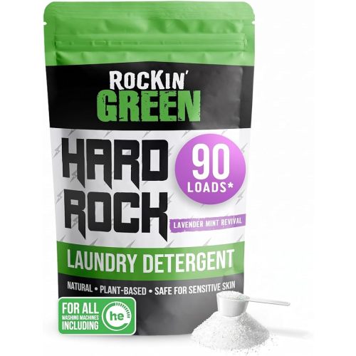 Rockin' Green Hard Rock Laundry Detergent for Hard Water (90 Loads), Plant based, Natural Laundry Detergent Powder, Biodegradable Odor Fighter, Safe for Sensitive Skin, 45 oz (Unscented)