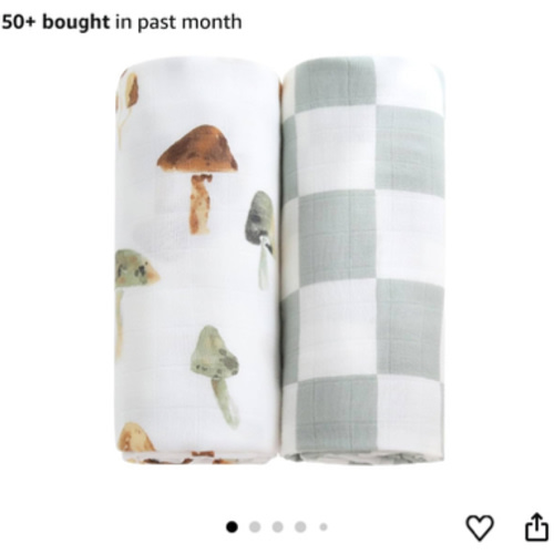 LifeTree Muslin Swaddle Blankets, Baby Swaddling Blanket for Boys Girls, Super Soft 70% Viscose from Bamboo and 30% Cotton, Large 47" x 47", Checkered & Mushroom, Newborn Baby Registry