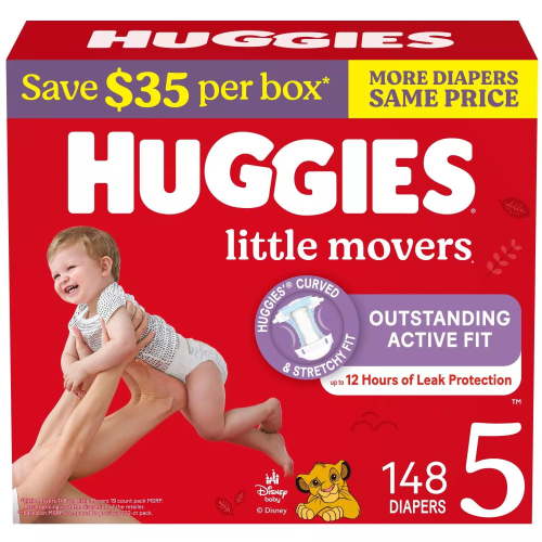 Huggies Little Movers Baby Diapers, Size 5 (27+ Pounds), 148 Count