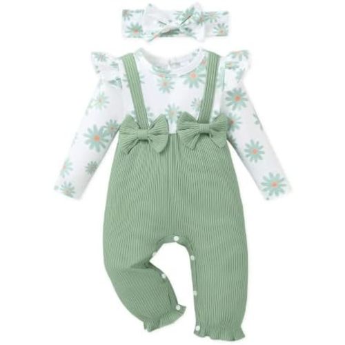 AMAWMW Newborn Baby Girl Clothes Rufffle Sleeve Romper With Headband Set