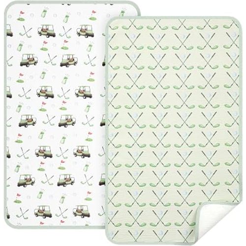 CroBlissful 2 Pack Golf Waterproof Muslin Cotton Changing Pad 30"x 17", Soft & Foldable Baby Changing Mat Travel Pad Golf Baby Stuff Sport Nursery Decor