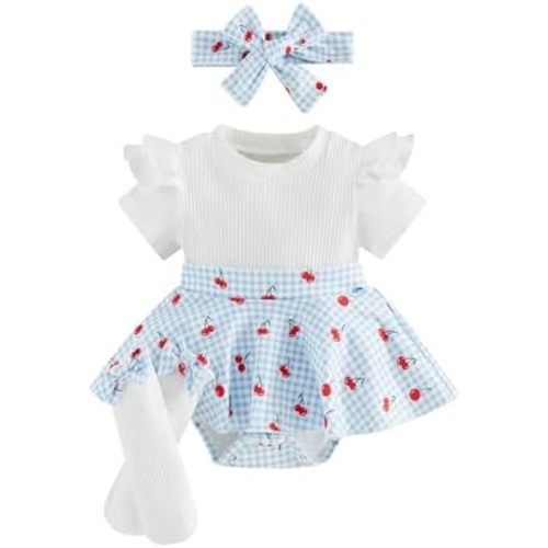 Giraropa Newborn Baby Girl Clothes Smocked Bubble Romper Dress + Socks + Headband Cute Spring Summer Baby Girl Clothes