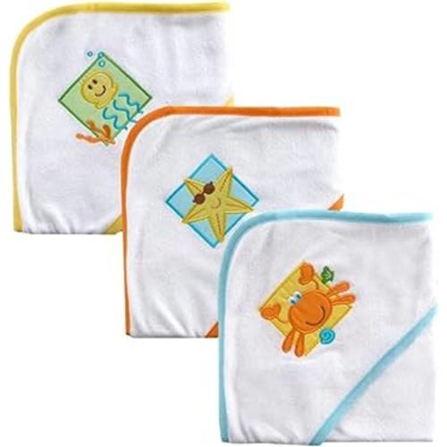 Luvable Friends Patches Hooded Towels, Neutral, 3 Pack
