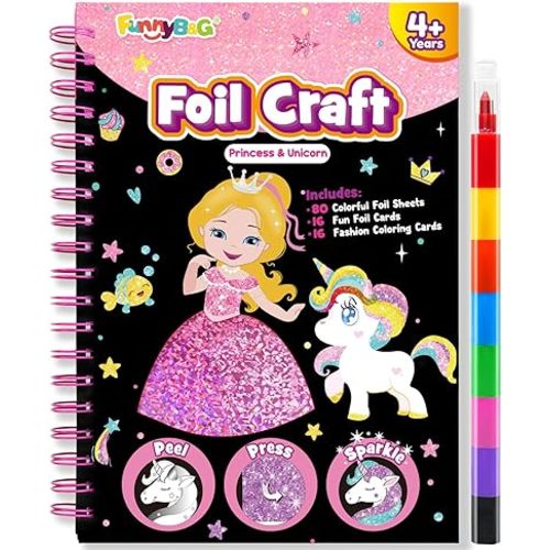 FUNNYB&G Foil Art Craft Activity for Kids - Halloween Crafts Gift Party Favors for Kids Fun Art Supplies Creative Birthday Gift Travel Toys for Girls Boys 4 5 6 7 8 9 Years Old(Princess)