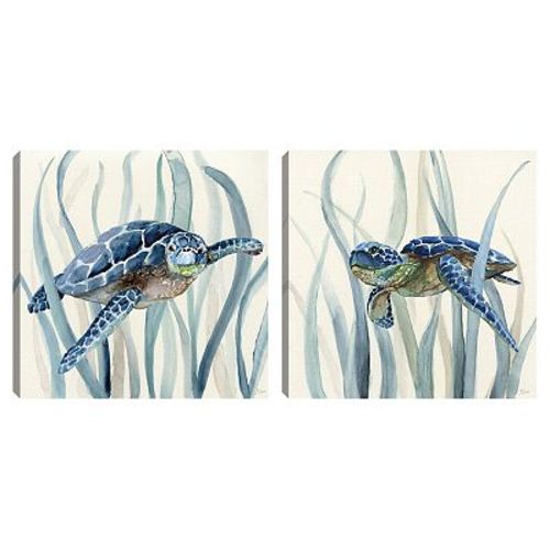 Turtle In Seagrass I / II Canvas Wall Art 2-piece Set