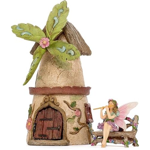 Miniature Fairy Garden House Kit - Mini Fairy Figurines - Indoor or Outdoor 3 Piece Accessory Set