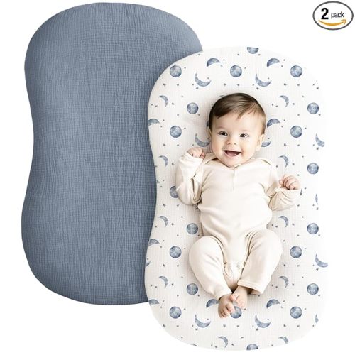 Konssy Muslin Baby Lounger Cover 2 Pack, 100% Cotton Newborn Lounger Cover, Soft and Breathable Lounger Cover for Boys Girls, Covers Only (Planet,Navy)