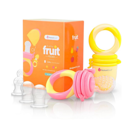 NatureBond Baby Food Feeder/Fruit Feeder Pacifier Nibbler (2 Pack) - Infant Teething Toy Teether Weaning in Appetizing Colors | + Additional Silicone Sacs
