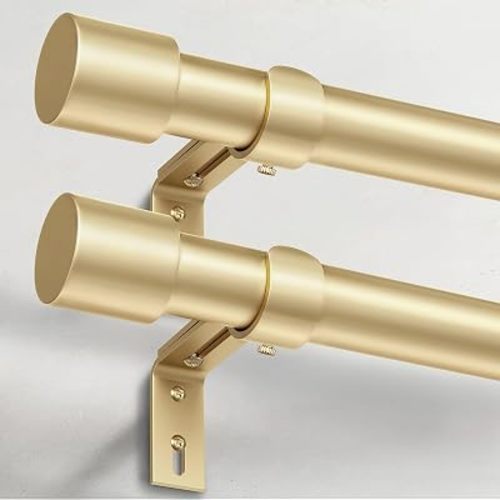IFELS 2 Pack Heavy Duty Curtain Rods for Windows 28 to 48 Inch, 1 Inch Gold Curtain Rods Set of 2 Pack for Outdoor, Farmhouse, Bedroom, Adjustable Easy Install Drapery Rod (A2,Gold,30"-60"-2Pack)