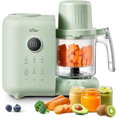 Bear Baby Food Maker with 18.5oz Dual-Layer Steam Baskets, OneStep Baby Food Processor Steamer Puree Blender Grinder Mills, Auto Cooking Grinding&Sterili-zing for Healthy Homemade Baby Food, BPA-Free