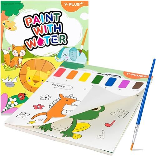 YPLUS Paint with Water Books for Toddler Activities, Watercolor Painting Paper for Kids Ages 3-8, Travel Toys Art Craft Gift for Drawing with Brush, Animals