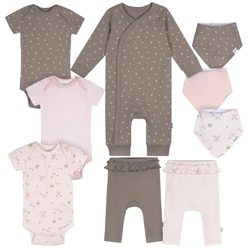 Gerber unisex-baby 9-piece Baby Gift Set for Newborn Boys & Girls – Premium Cotton Baby Essentials Layette Set