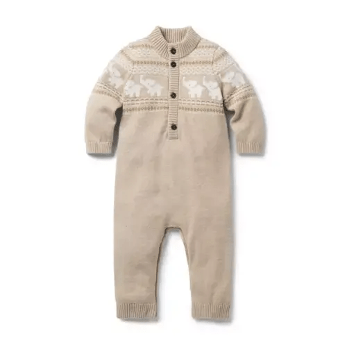 Baby Oat Heather Baby Elephant Fair Isle Knit One-Piece by Janie and Jack