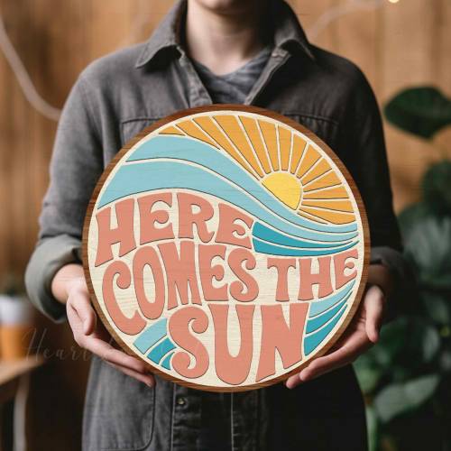 Here Comes The Sun Wood Sign, Here Comes the Sun Unfinished Cut Out Door Hanger Wall Decor, Wood Wall Decor, Cute Nursery Sign