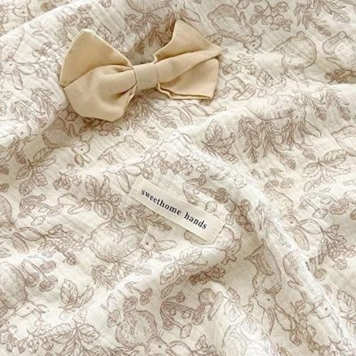 BuLuTu Large Muslin Toddler Blanket Forest Rabbit Mushroom Pattern,47"x51"
