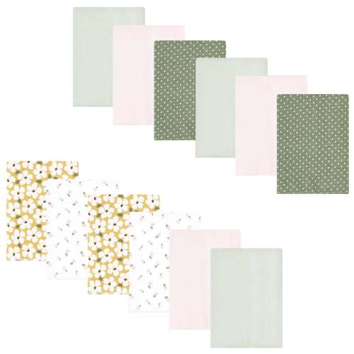 Luvable Friends Hudson Baby Flannel Burp Cloths 12pk, Green Garden