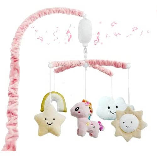 FEISIKE Baby Crib Mobile for Girls with 3 Modes Musical Box,Volume Control,12 Lullabies,Pink,Nursery Toys for Newborn Ages 0 and Older