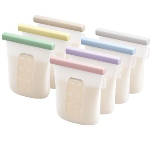 Aoibox 7 Pcs Silicone Breastmilk Storage Bags 8oz 240ml Reusable Double Leakproof BPA Free Self Standing Baby Food Pouches