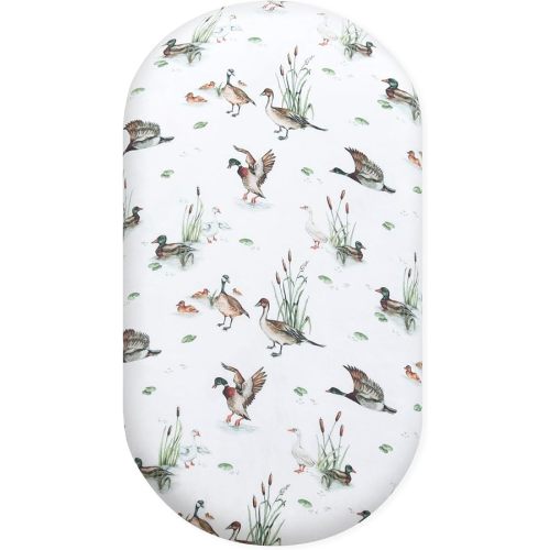 LifeTree Muslin Bassinet Sheets for Boys Girls, Fitted Baby Bassinet Mattress Cover, 1 Pack Cover Only for Standard Bassinet, 70% Viscose from Bamboo + 30% Cotton, Mallard Duck Pattern, 32" x 16"