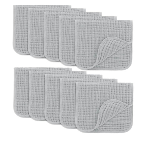 Comfy Cubs Muslin Burp Cloths 20" x 10", Pack of 10 - Large, 6-Layer, Ultra Absorbent 100% Cotton for Baby Drool and Messes - Soft, Safe & Gentle Baby Burp Cloths for Boys & Girls - Heather Blue