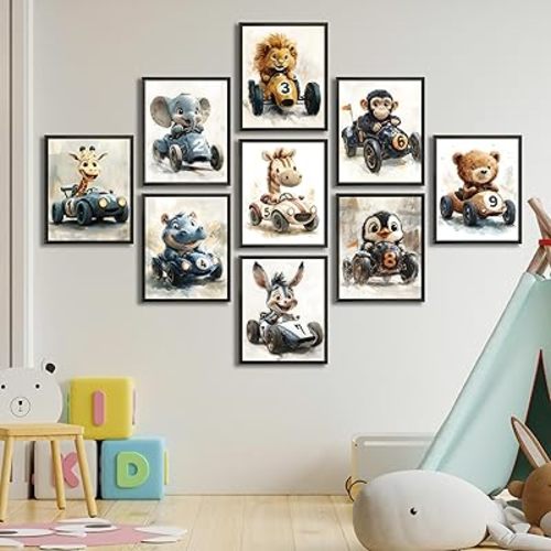 LANCHI95 Safari Nursery Wall Art, Nursery Wall Decor, Baby Decor, Baby Wall Decor, Jungle Nursery Decor, Set of 9, 8"x10", UNFRAMED (Animal 2)